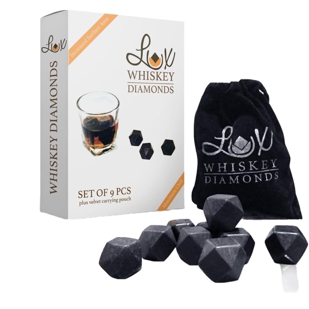 New LUX Essentials Whiskey Diamonds Set of 9 Diamond Whiskey Stones Scotch Rocks